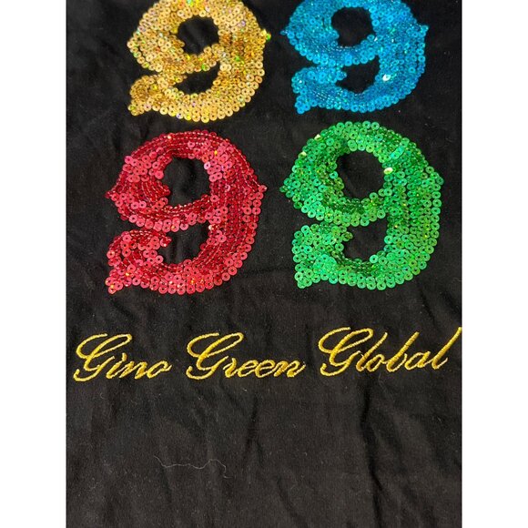 Vintage Y2K Gino Green Global Black T Shirt Sequin 9 Embroidered Estate Sz XL - Picture 3 of 5